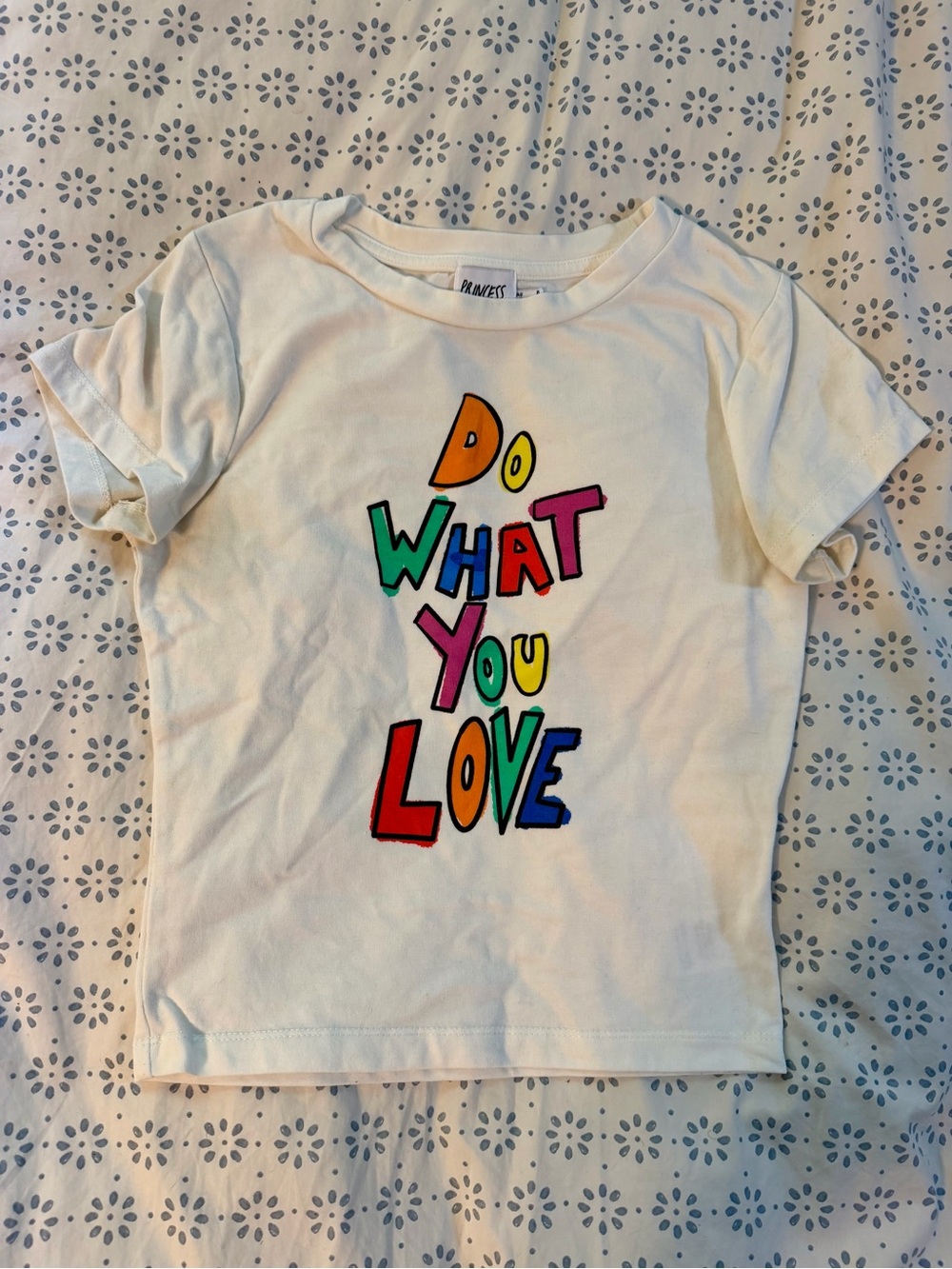 Princess Polly White BabyTee with Multicolor 'Do What You Love' Graphic